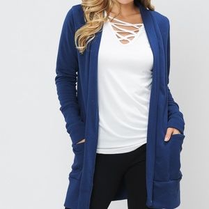 BRUSH MIDI OPEN CARDIGAN WITH THUMB HOLE
